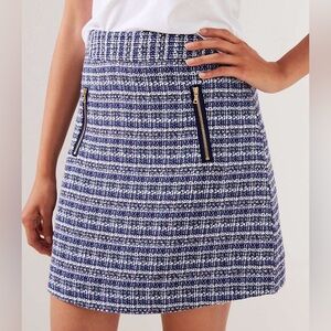 Loft Blue Tweed Zip Pocket Shift Skirt Size 2